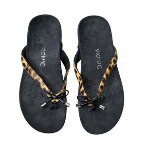 Womens VIONIC Bella SANDALS  Animal Print BOW SHOES Supportive Contours Size 8